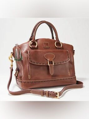 Dooney & Bourke Florentine Leather Pocket Satchel Handbag - Chestnut Brown